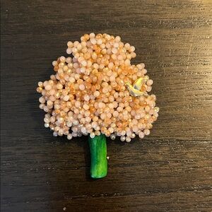 Beaded Tree Brooch with Bird Accent
